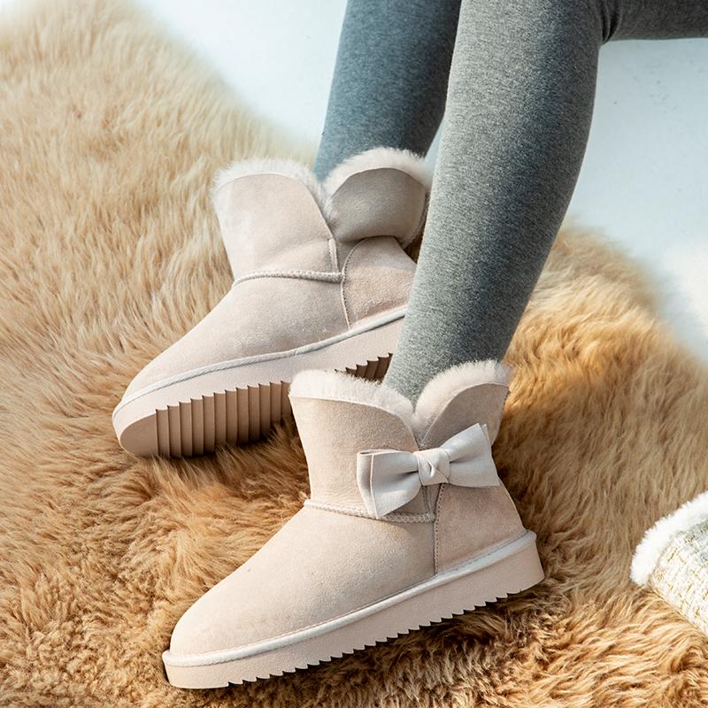 

Boots High Quality 2021 Shoes Women Snow Real Wool Winter Warm Genuine Sheepskin Leather Natural Fur Non-Slip, Black