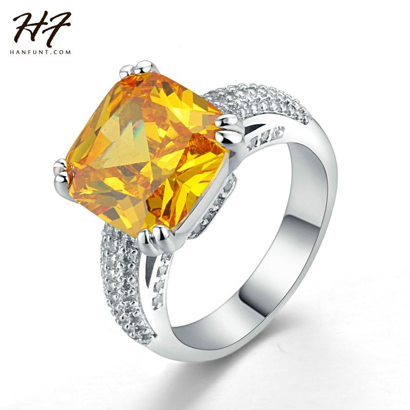 

Cluster Rings Sliver Color Luxry Wedding Ring Set Engagement CZ Yellow Prince Cut Crystal Jewelry For Women R551, Golden;silver