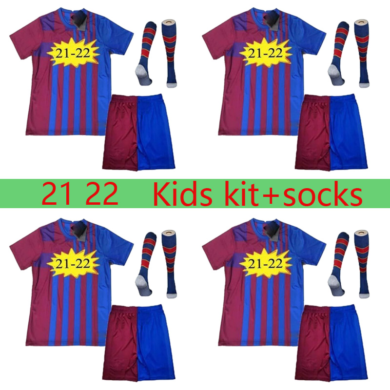 

kids kit +socks Barcelona soccer jersey home BARCA 21 22 special camiseta futbol ANSU FATI 2021 2022 MESSI GRIEZMANN F.DE JONG Maillots de f, Black