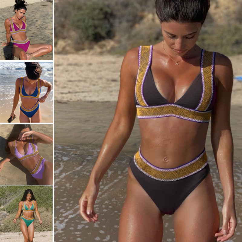 Waist 2021 High Split Solid Swimsuit Bikini-image-678507331