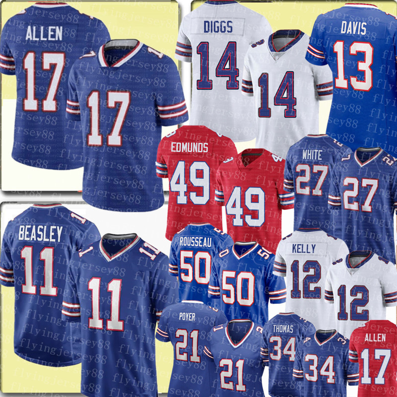 

14 Stefon Diggs 17 Josh Allen Jersey 27 Tre'Davious White Cole Beasley Football Jerseys Matt Milano Tyler Bass Tremaine Edmunds Jim Kelly Gregory Rousseau Micah Hyde, Women / s-xxl {bier}