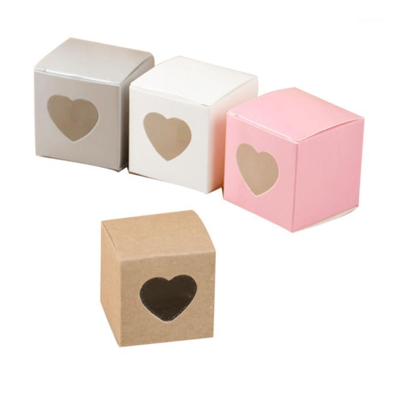 

Gift Wrap 50 Pcs Square Kraft Paper Candy Boxes PVC Transparent Heart-shaped Window Cupcake Favor Wedding Party Accessories (Kraft