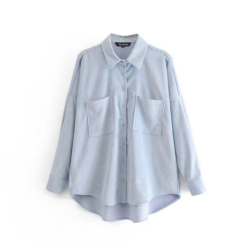

Tangada Women Preppy Oversize Corduroy Shirt Blusas Mujer De Moda Boyfriend Style Shirt Womens Tops 6P59, Khaki