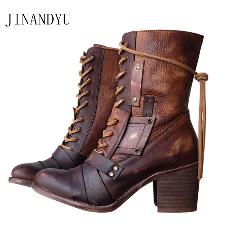 

Boots Autumn Winter Women Mid Calf Plus Size High Heels Fashion Shoes Woman Leather Block Round Toe Femme, Black