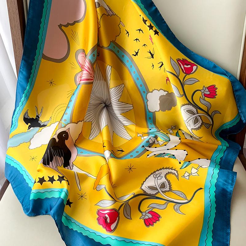 

Scarves 2022 Fashion Flowers Women's Folar Classic Geometric Totem 70*70cm Square Muslim Headscarves