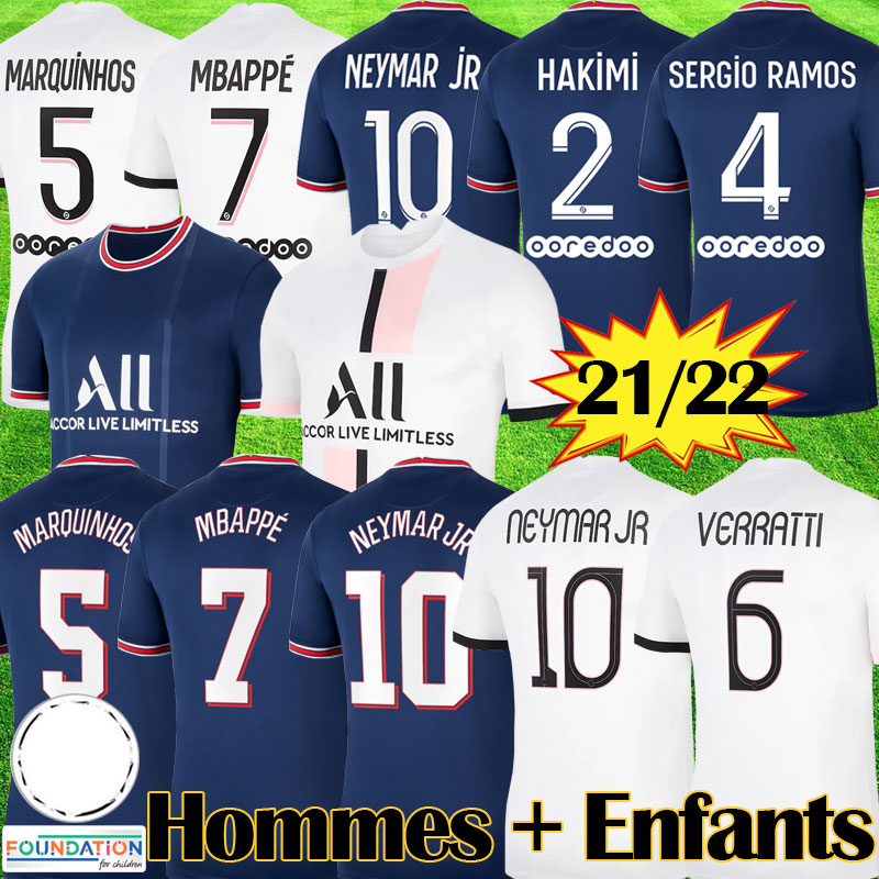 

Maillots 2021 2022 MBAPPE soccer Jerseys SERGIO RAMOS jersey VERRATTI HAKIMI kids MARQUINHOS football Kits 4TH FLORENZI uniform DRAXLER maillot de foot equipments, Kids home