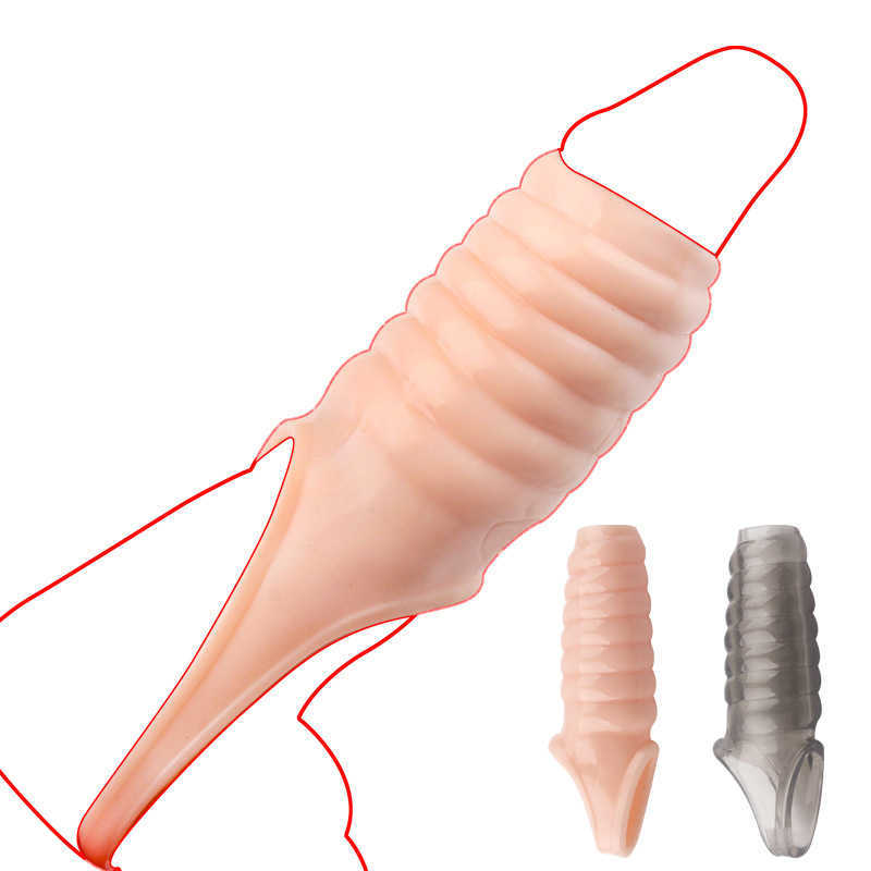 Massage Items Silicone Penis Ring Sex Toy for Men Vagina Condom Ribbed Multi Functional Dildo Girth Enhancer Anal Butt Plug Penis Sleeve-image-726675919