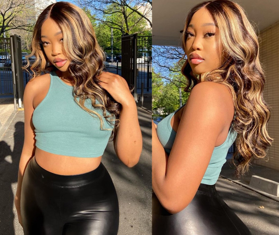 

26inch Oulaer Body Wave Ombre Highlight Color Honey Blonde 13x4 Lace Front Wig Brazilian Virgin Human Hair Pre Plucked, As the picture shows