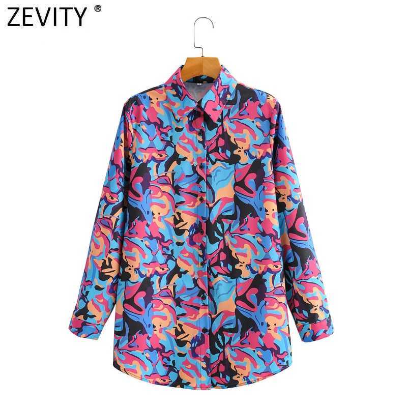 

Zevity Women Vintage Contrast Color Graffiti Print Smock Blouse Office Ladies Long Sleeve Shirt Chic Blusas Tops LS9147 210603, As pic ls9147ff