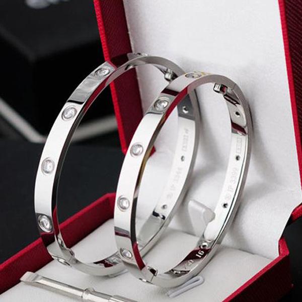 

Brand Love screw Bangles 316L Titanium steel Luxury 4cz stone screwdriver bracelets for women men lover Couples bracelets with Original Box