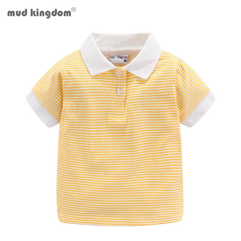 

T-shirts Mudkingdom Summer Boys Girls Striped Turn-down Collar Adorable Fashion Tops For Kids Clothes Cotton Tees Shirt, Blue