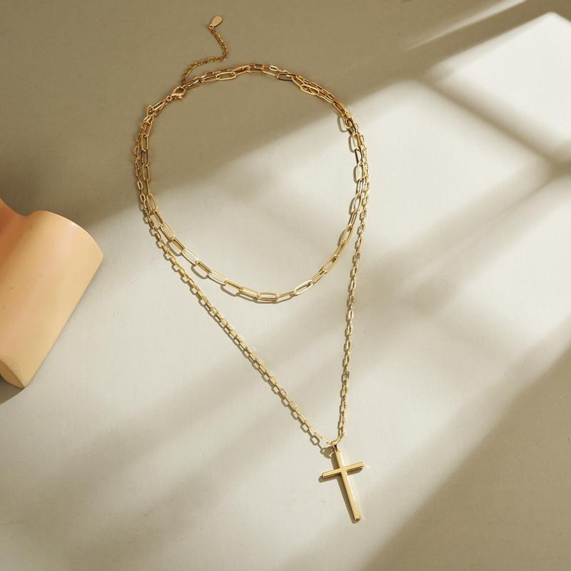 

Chains Sterling Silver Gold O-chain Double Short Necklace Long Cross Pendant Women's Gift High Jewelry