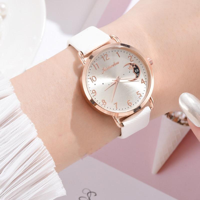 

Wristwatches 2021 Jewelry Gifts Women Creative Stars And Moon Pattern Leather Strap Men Quartz Watches, Brown