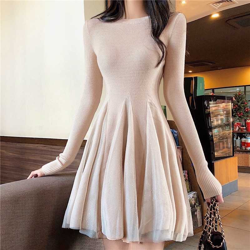 

Women Long Sleeve Sweater Dress 's Irregular Hem Casual Autumn Winter O-neck A Line Short Mini Knitted es 210601, Black