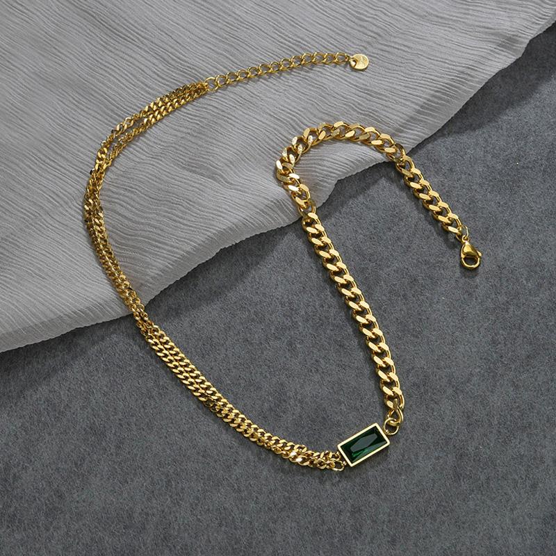 

Chokers High Quality Green Square Zircon Crystal Choker Necklace Women Gold Stainless Steel Cuban Chain Jewelry Gift