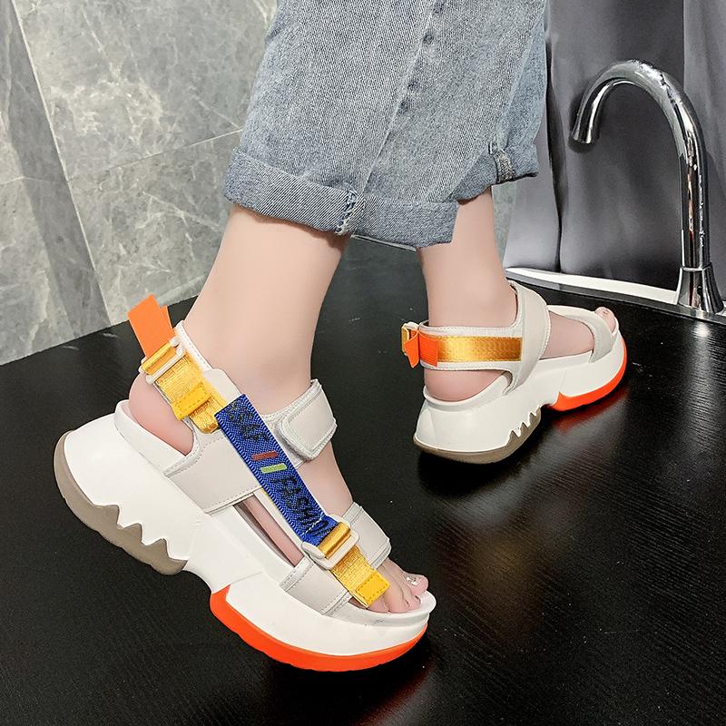 

5cm/1.95 Inch Height Flat Sandals Thick Bottom Women's Fashion Shoes Woman Sport, White