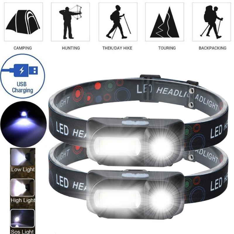 

Bike Lights 1pc/2pcs XPE COB LED 6-mode Headlight Straps Adjustable Headlamp Rechargeable Head Torch Accessories Outdoor Safety
