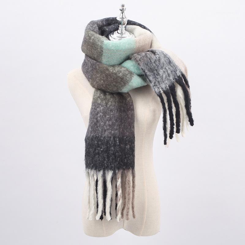 

Scarves Autumn And Winter Multicolor Plaid Fringed Scarf Color Matching Rainbow Shawl Men Women Warm