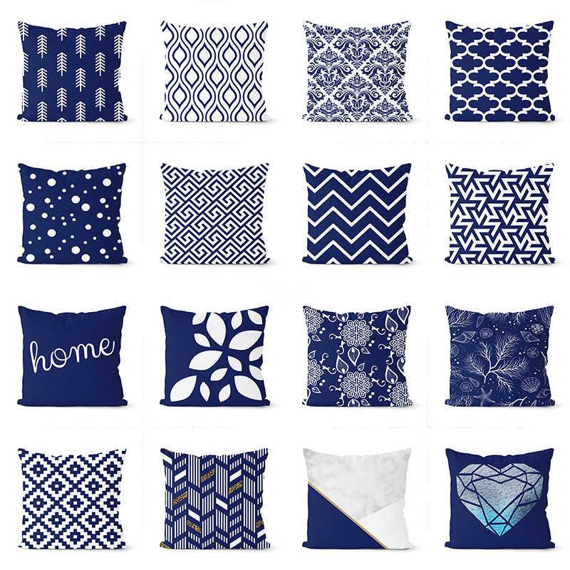 

Cushion/Decorative Pillow Blue Navy Cushion Cover 45*45cm Polyester Geometric Decorative Pillows Home Decoration Throw Pillowcase, 16