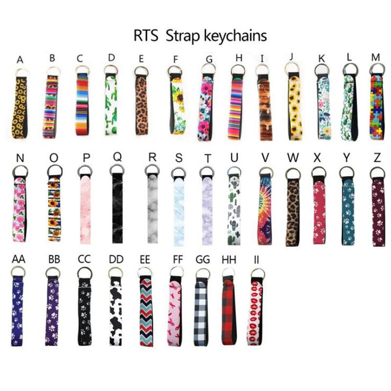 

Neoprene favor Wristlet Keychains Prints Strap Band Split Ring Chain Holder Hand Wrist Lanyard Keychain For Girls/Women
