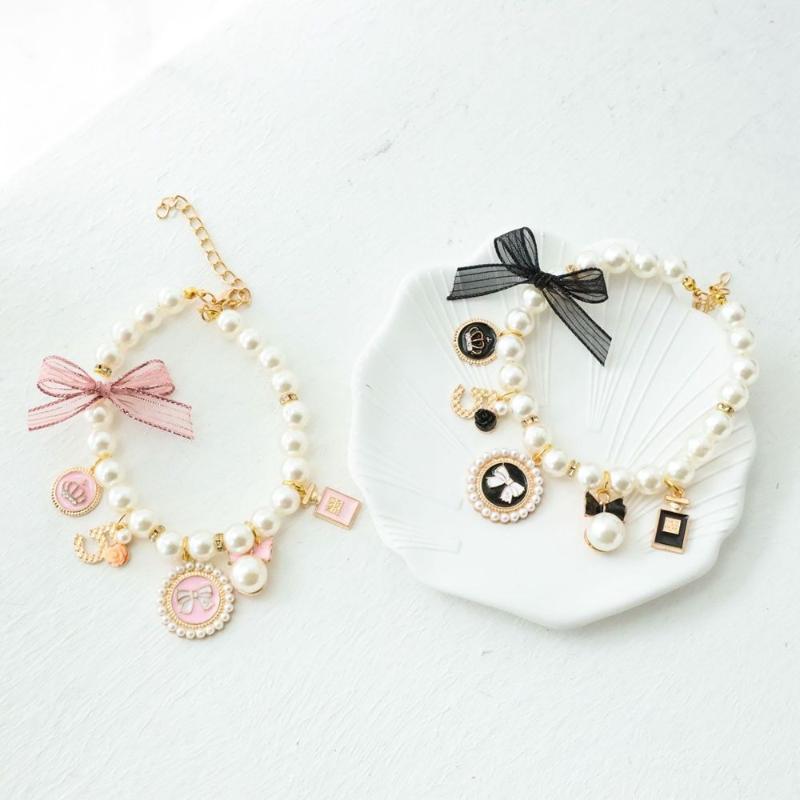 

Cat Collars & Leads Pet Pearl Collar Dog Princess Bow Necklace Jewelry Cute Puppy Accessories Chain Chihuahua Wedding Stuff