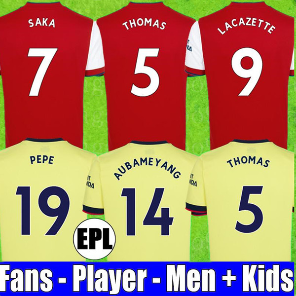 

Arsen soccer jersey Fans Player version Gunners 21 22 PEPE SAKA THOMAS WILLIAN NICOLAS TIERNEY 2021 2022 football shirt Men + Kids kit away yellow, Black;yellow