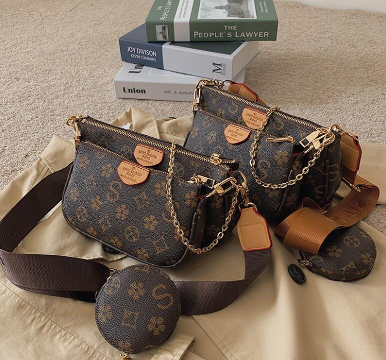 

Fashion PU Leather Crossbody Bags For Woman Three in One Shoulder Bag Luxury Handbags Wide Strap Messenger, Brown