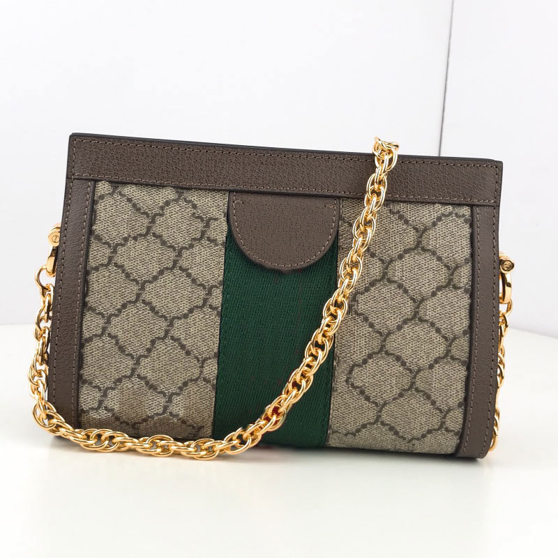 

Chian Crossbody Bag Women Handbag Purse Shoulder Bags Classic Letter Print Patchwork Color Red Green Fabric Hasp Real Leather Lady Wallet, Brown