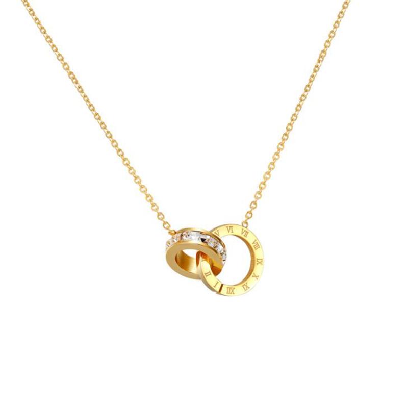 

Pendant Necklaces 2021 Fashion Stianless Steel Crystal Double Cricle Love Roman Numberals Necklace Rose Gold Color Women Wedding Jewelry