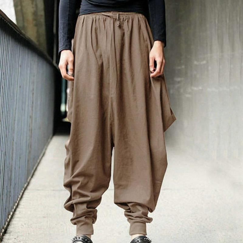 

Men's Pants Stylish Fitness Vintage Breathable Casual Adjustable Lace Up Mid Waist Sport Trousers, Black