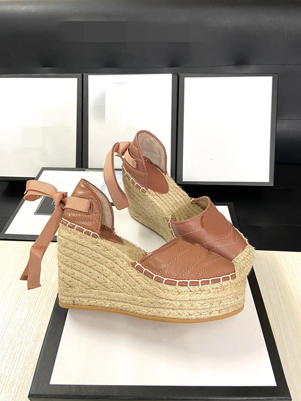 

2021 high-heeled sandals thick bottom light twine cross strap fisherman shoes wild wedge comfortable canvas mkjjj001
