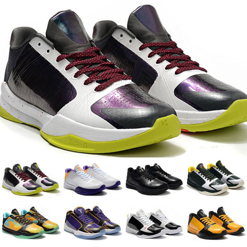

High Quality boy Women Mens Mamba V Lakers Sneaker 5 Released Protro Boots Shoes Black Mamba 2k Five Sneakers Size 40-46, With desiccant