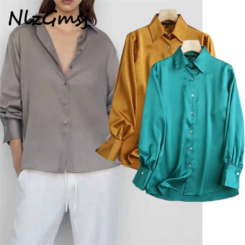

Blouse Women Turn-down Collar Solid Color Long Sleeve Chiffon Shirt Femme Elegant Casual Loose Purple Top 04 210628, As picture