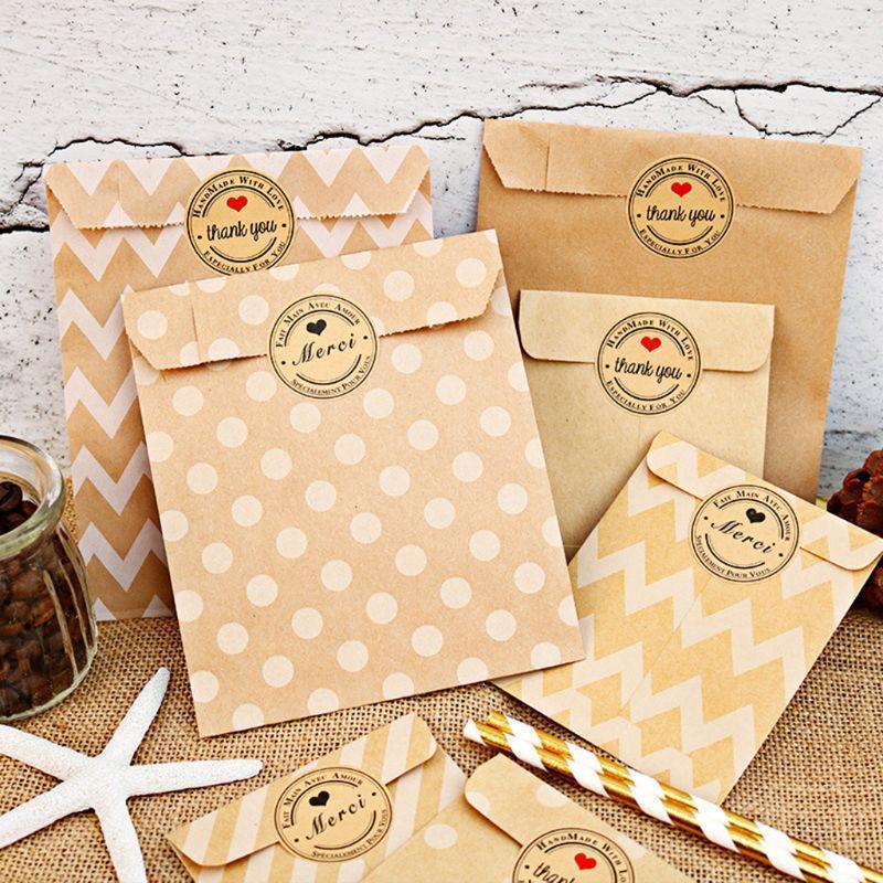 

Gift Wrap 24 Stickers+24 Pcs Kraft Paper Bags Treat Candy One Time Bag