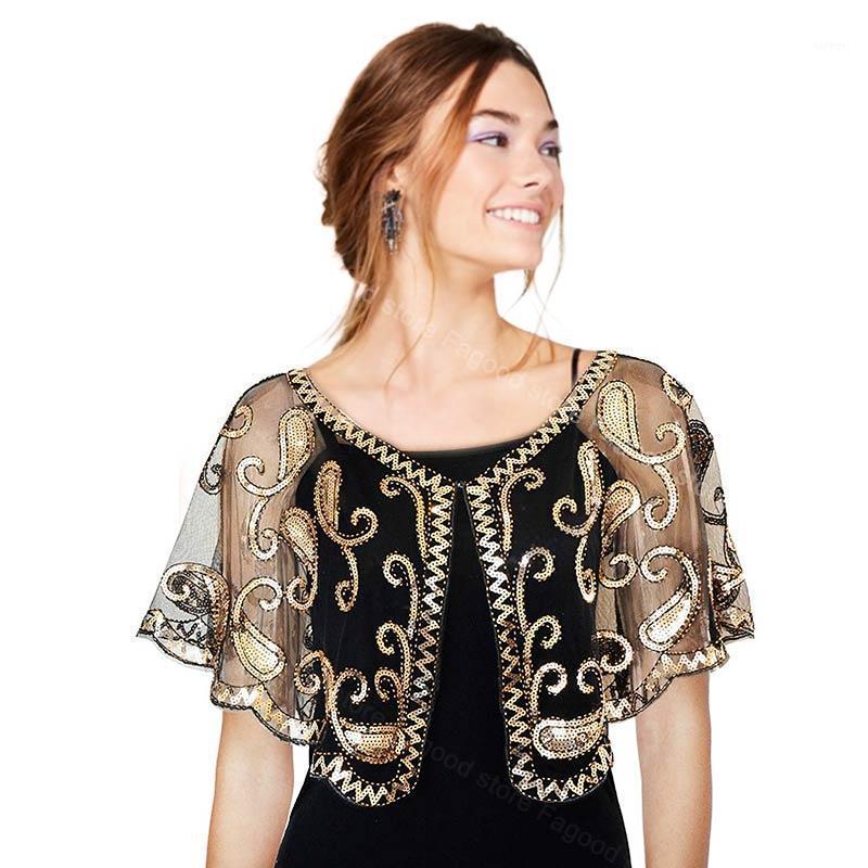 

Scarves Women 1920s Shawl Sequin Beaded Evening Cape Bridal Wraps Bolero Vintage Flapper Party Cover Up, Blue;gray