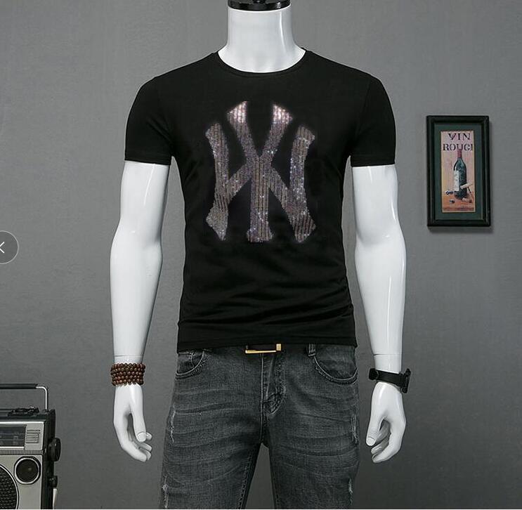 

Men's T-Shirts 2021 Men Fashion Casual Short Sleeved Rhinestone Tshirt Slim Fit Male Drill Business Brand Clothing Soft, As shown