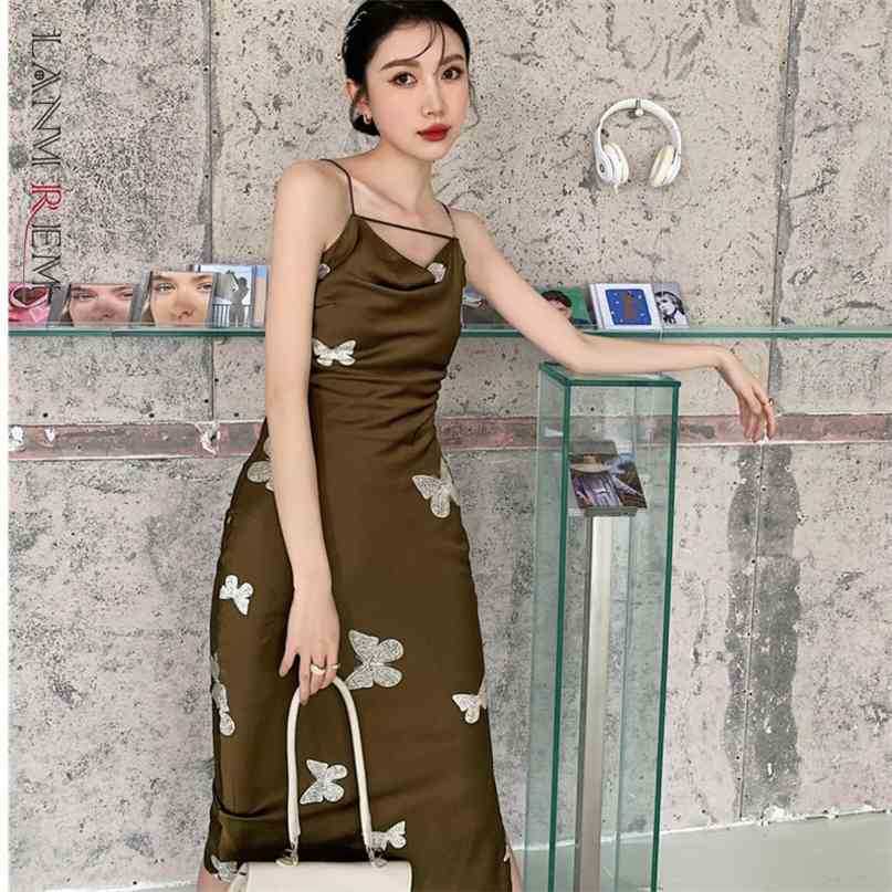 

Women Split Fork Sling Dress Square Collar Sleeveless Loose Fit Female Fashion Summer Arrivals 2E1920 210526, Picture show