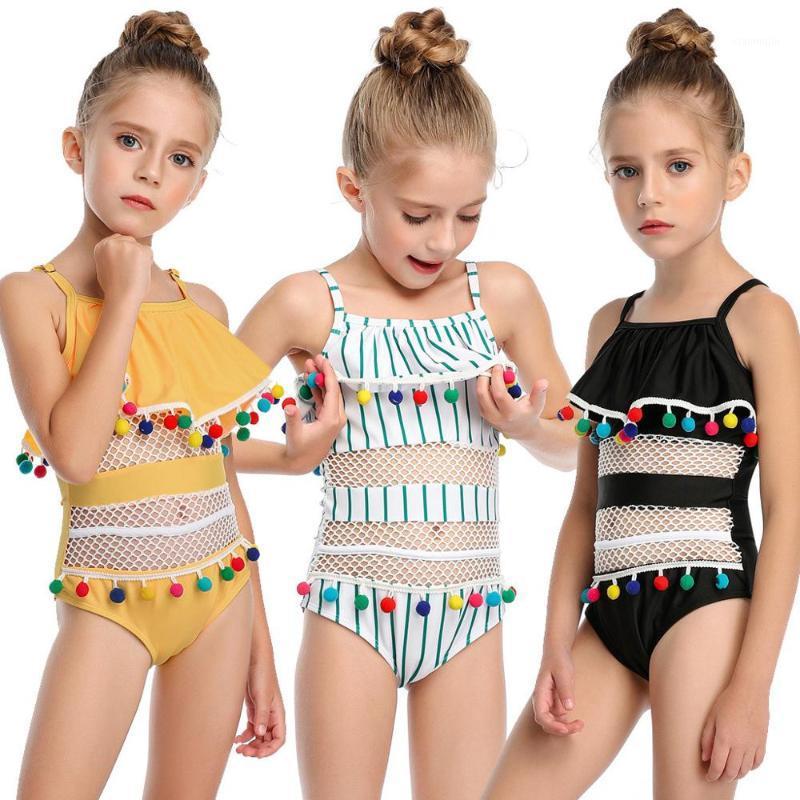 

Ruffle Tassel Camis One Piece Swimsuit For Girls Beach Grid Sleeveless Bikini Children Girl Swimwear #20 One-Pieces, Black