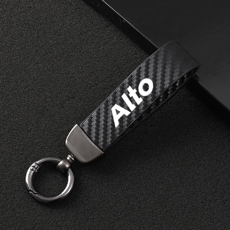 

Keychains Fashion Car Carbon Fiber Leather Rope Keychain Key Ring For Suzuki Alto 2021, Silver
