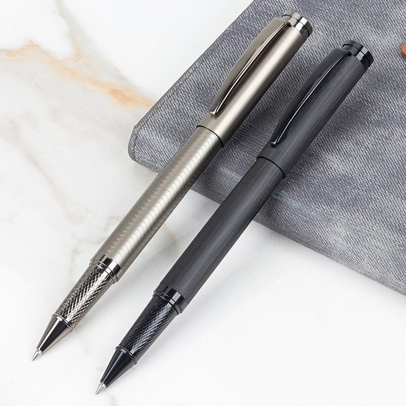 

Ballpoint Pens Luxury Quality Black Titanium Matel Gift Roller Ballpen Business Office Switzerland Frosted Signature Ink