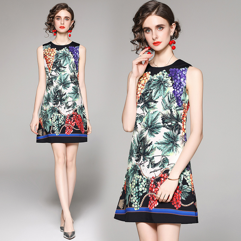

2021 Summer Runway Printed T-Shirt Dress Luxury Designer Sexy Sleeveless A-Line O-Neck Holiday Prom Ladies Mini Dresses Business Party Office Autumn Women Clothes, Beige