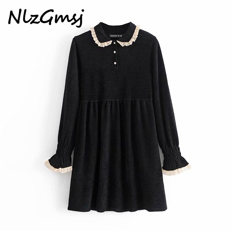 

Mini Dres Long Sleeve Lace Applique Jewel Button Office Lady Dresses Woman Chic Vintage Autumn Vestido 210628, As picture