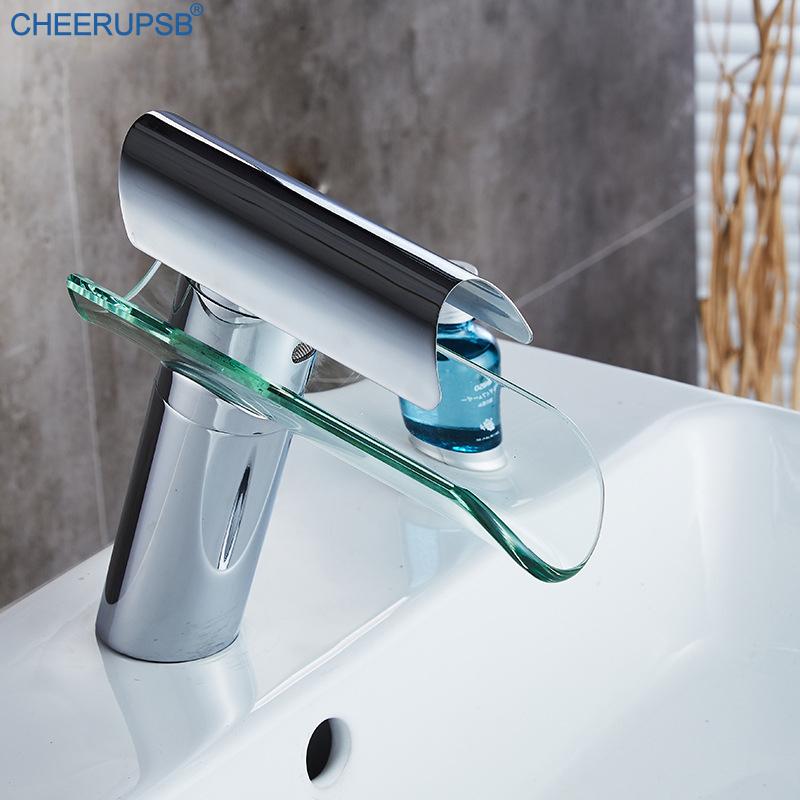 

Bathroom Sink Faucets Wastafel Kraan Waterfall Water Tap Mixer Faucet Glass Basin Brass Bronze Deck Mounted Modern Single Hole Grifo