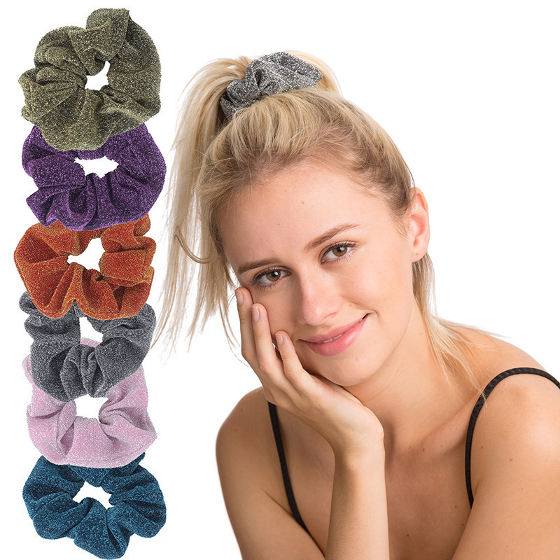 

Golden Silk Scrunchie Ponytail Rubber Band Ring Bun Holder Elastic Hair Tie Rope MC042