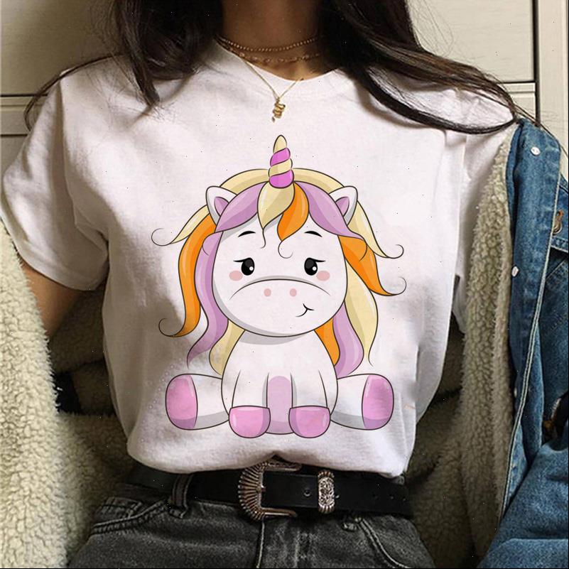 

women t shirt cartoon kawaii animal unicorn printed summer fashion short sleeve tees o neck girls, White