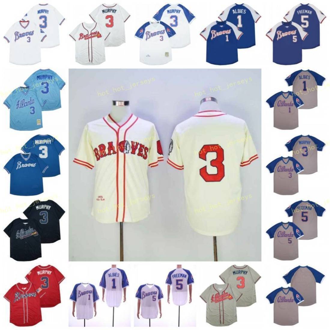 

Throwback Blank Ozzie 1 Albies Dale 3 Murphy Freddie 5 Freeman White Cream Blue Red Retro Baseball Men jerseys Stitched, Blue;black