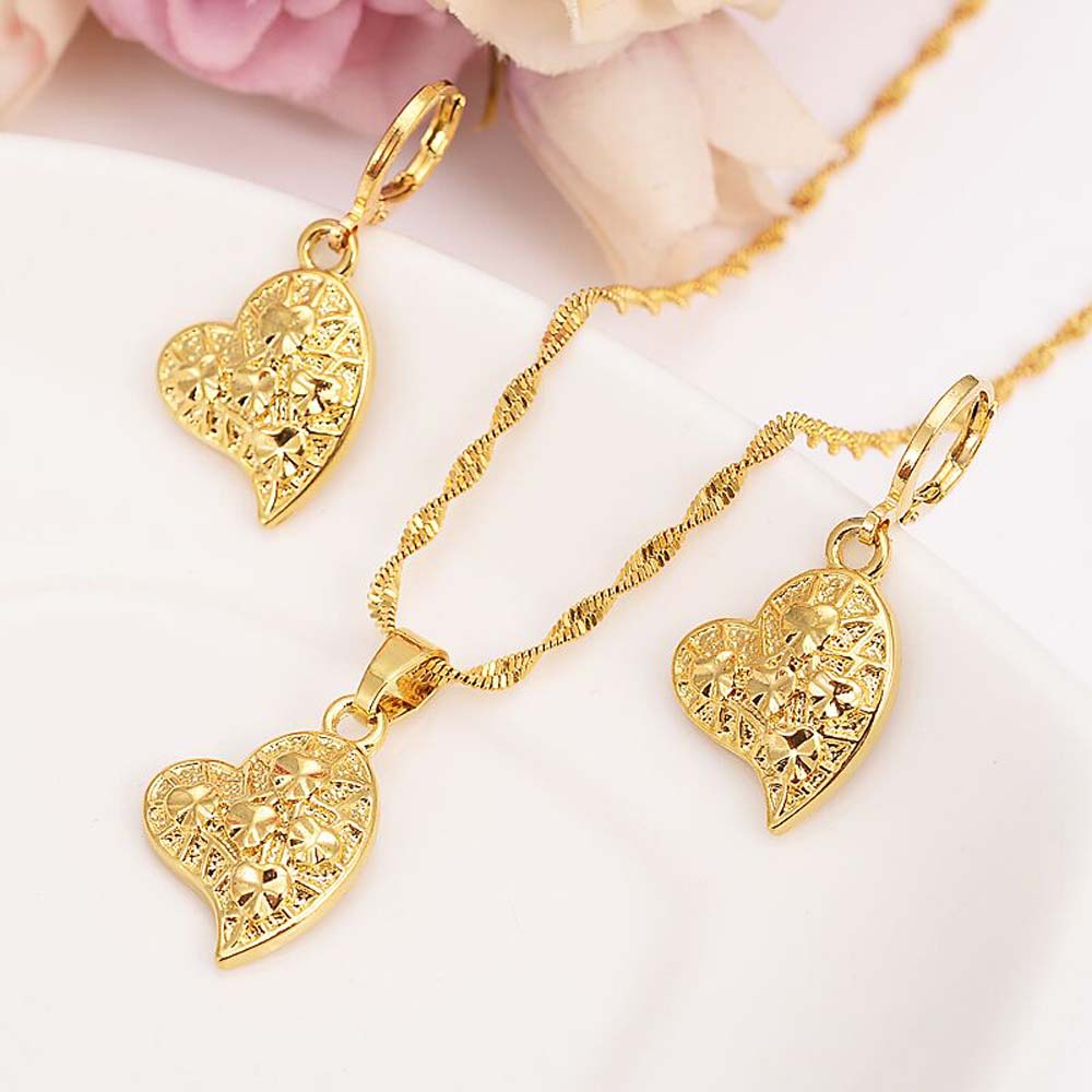 Diagonal five stars Heart Pendant Necklaces Earring Romantic Jewelry 18 k Fine Gold Womens gift Girlfriend Wife Gifts-image-678455511