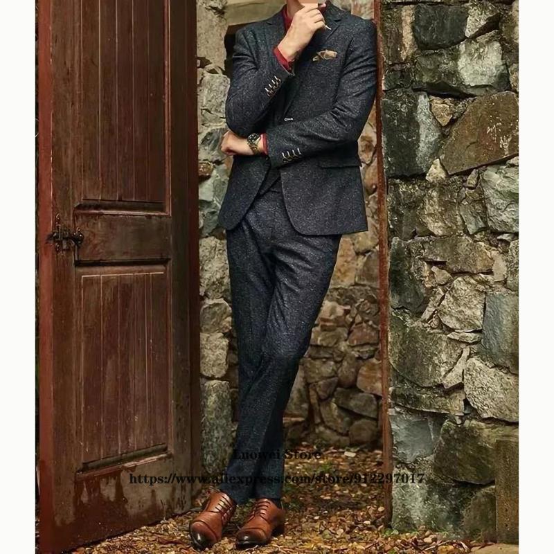 

Men's Suits & Blazers Classic Tweed Mens Suit Formal Business Woolen Blazer Vintage Wedding Groom Slim 3 Piece Set Terno Masculino (Jacket+V, White;black