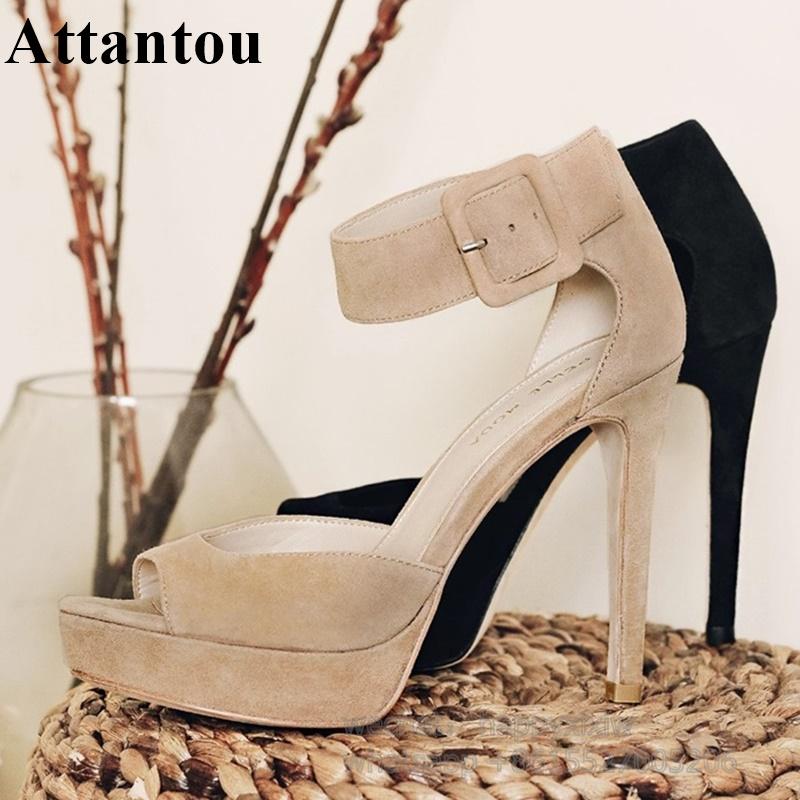 

Arrival Ankle Bucke Desinger Peep Toe Platform Thin High Heel Sandals Women Retro Evening Party Dress Shoes, Black