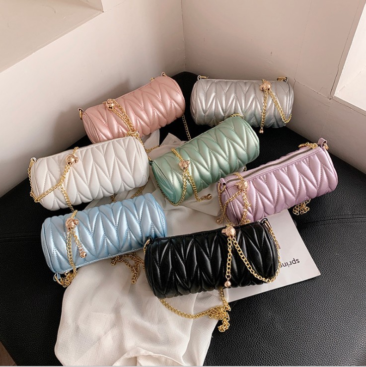 

girls princess handbags 2021 fashion woman candy colors chain embroidered line messenger bag cute kids lady gold ball single shoulder bags 0B131, White